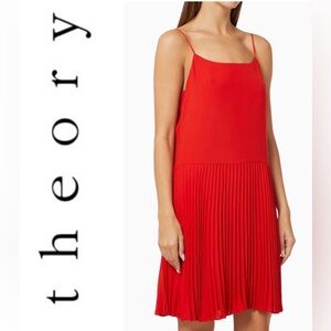 Theory Pleated Sleeveless Dress in Ribbed knit tangerine-M